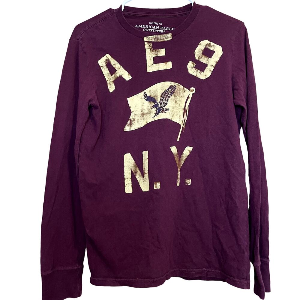 American Eagle Maroon‎ Long Sleeve Tee Size XS Athletic Fit 100% Cotton